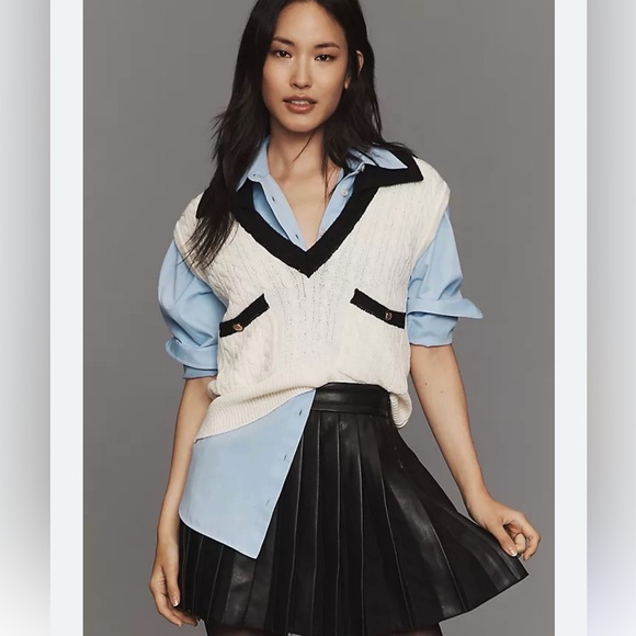 ANTHROPOLOGIE Bishop + Young Cable Knit Black and White Sweater Vest NWOT Medium - Picture 2 of 5